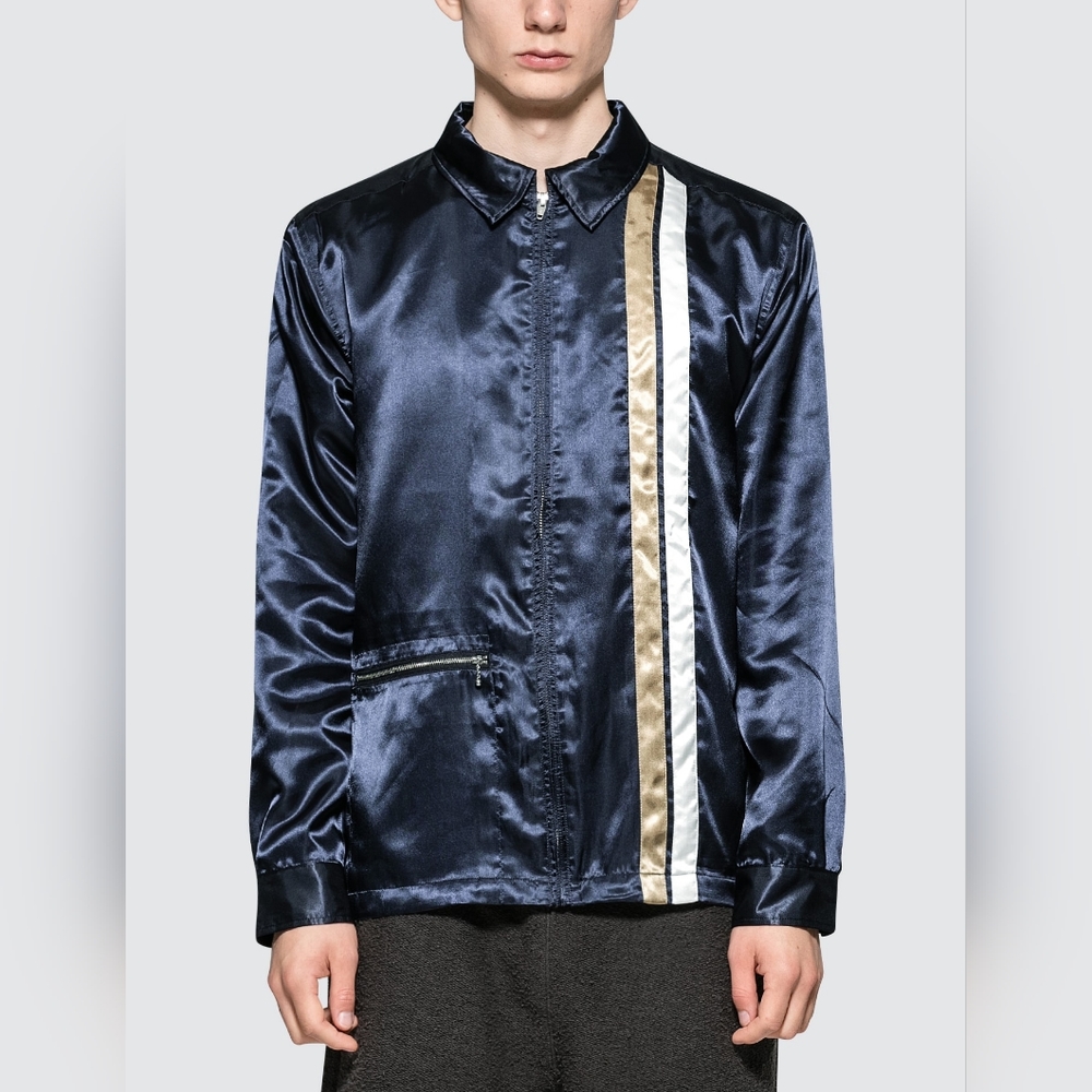 Stussy racer jacket navy blue gold & white stripe medium